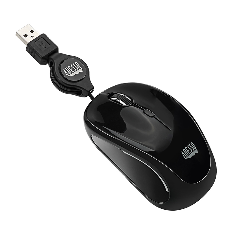 Adesso IMOUSE S8B Mouse - USB 2.0 - Optical - 3 Button(s)- Black- Scroll Wheel-Symmetrical